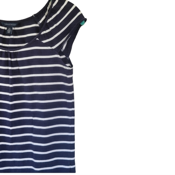 TOMMY HILFIGER Women's Cap Sleeve Cotton Striped Nautical Coastal Top Sz S Blue - Picture 4 of 9